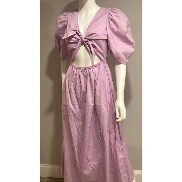 Wayf Peggy Cutout Lilac Puff Sleeve Midi Dress Size Small - Picture 7 of 9